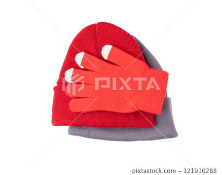 Winter Hat Isolated, Knitted Cap, Beige Winter Hat on White Background Winter Hat Isolated, Knitted Cap, Beige Winter Hat on White Background 121910288