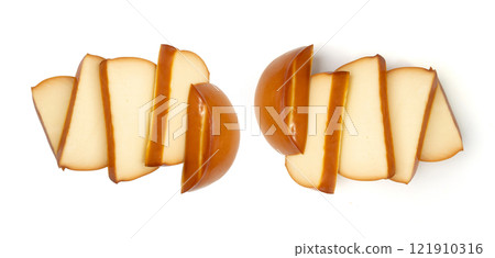 Smoked Round Cheese Isolated, Camel Milk Cheese, Mountain Snack, Sheep Milk Product on White Smoked Round Cheese Isolated, Camel Milk Cheese, Mountain Snack, Sheep Milk Product on White 121910316