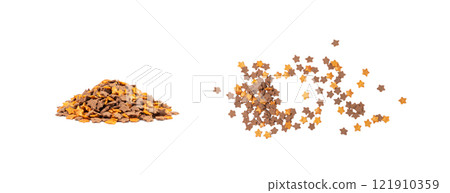 Cookie Stars Sprinkle Isolated, Sugar Star Pile, Candy Flakes, Sweet Brown Sprinkles Decoration 121910359