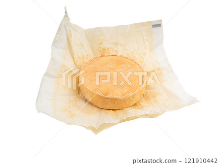 Munster cheese isolated, stinky french cheese, creamy dairy product, gourmet food, orange round cheese Munster cheese isolated, stinky french cheese, creamy dairy product, gourmet food, orange round cheese 121910442