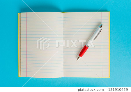 Copybook Mockup, Notebook on Office Desk with Copy Space for Text, Moleskin Template Copybook Mockup, Notebook on Office Desk with Copy Space for Text, Moleskin Template 121910459