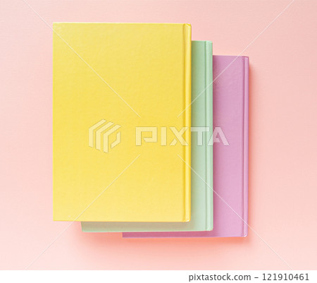 Copybook Mockup, Pink Notebook on Office Desk with Copy Space for Text, Moleskin Template Copybook Mockup, Pink Notebook on Office Desk with Copy Space for Text, Moleskin Template 121910461