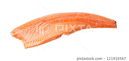 Fresh Salmon Fillet Isolated, Raw Norwegian Red Fish, Trout Meat Piece, Big Fresh Atlantic Salmon Fillet 121910567