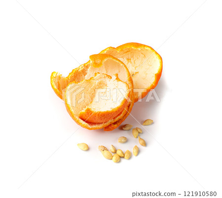 Mandarin Peel Isolated, Peeled Tangerine, Fresh Citrus Rind, Mandarins Skin, Tangerines Shell Isolated 121910580