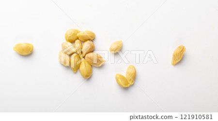 Mandarin Seeds Isolated, Tangerine Seed Pile, Fresh Citrus Grains, Lemon Seeds Isolated on White Top View Mandarin Seeds Isolated, Tangerine Seed Pile, Fresh Citrus Grains, Lemon Seeds Isolated on White Top View 121910581