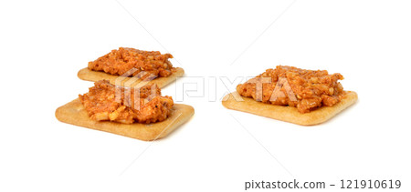 Paprika stew, Szczecin paprikash, traditional Polish fish spread with rice, tomato paste, vegetables on white Paprika stew, Szczecin paprikash, traditional Polish fish spread with rice, tomato paste, vegetables on white 121910619