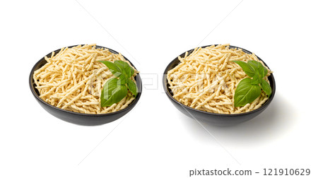 Raw Trofie Pasta, Dry Italian Macaroni, Traditional Genoa Food, Raw Noodle, Modern Ligurian Cuisine Raw Trofie Pasta, Dry Italian Macaroni, Traditional Genoa Food, Raw Noodle, Modern Ligurian Cuisine 121910629