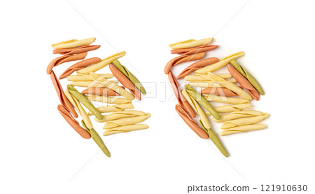 Raw Trofie Pasta, Dry Italian Macaroni, Traditional Genoa Food, Raw Noodle, Modern Ligurian Cuisine Raw Trofie Pasta, Dry Italian Macaroni, Traditional Genoa Food, Raw Noodle, Modern Ligurian Cuisine 121910630
