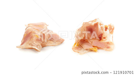 Meat jelly slices, ham aspic isolated, sausage, aspic jelly, winter meat galart, brawn on white 121910701