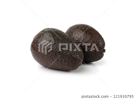 Hass Avocado Isolated, Whole Sharwil Brown Avocados Pile, Fresh Alligator Pear, Persea Americana 121910795