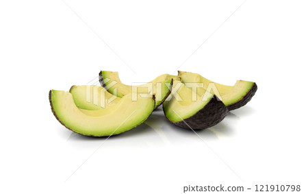 Hass Avocado Half Isolated, Whole Sharwil Set, Brown Avocados Slice, Fresh Alligator Pear, Persea Americana 121910798