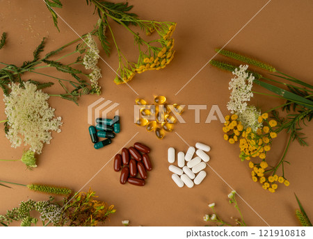 Herbal Pills, Nature Medicine Supplements, Plant Capsules, Vitamin Mineral Medicine, Healthy Drugs, 121910818
