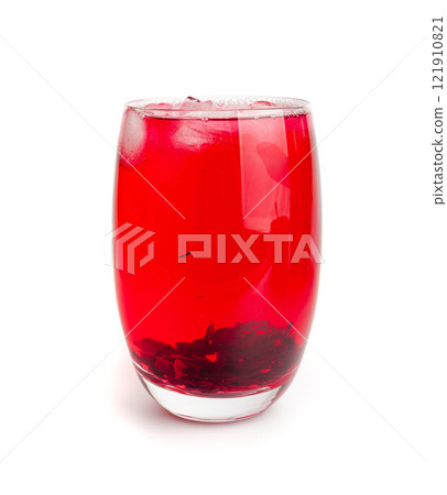 Hibiscus Tea, Dry Rose Drink, Cold Fruit Red Tea in Transparent Mug, Roselle Hibiscus Tea 121910821