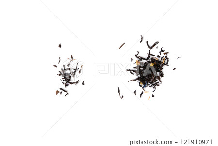 Flavored Black Tea Leaves Isolated, High Quality Black Tea Pile with Fruits and Flowers, Organic Indian Drink 121910971