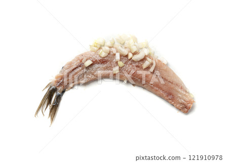 Dutch herring isolated, salted fish meat fillet, traditional maatjes, raw atlantic herring, matias 121910978