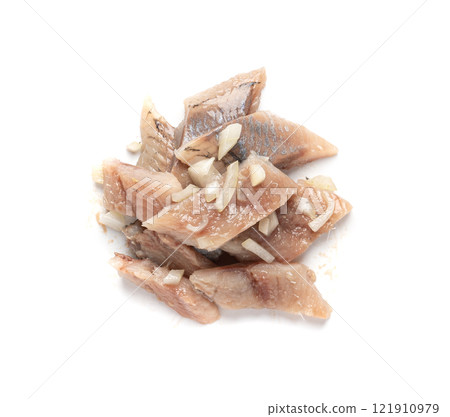 Dutch herring isolated, salted fish meat fillet, traditional maatjes, raw atlantic herring, matias Dutch herring isolated, salted fish meat fillet, traditional maatjes, raw atlantic herring, matias 121910979
