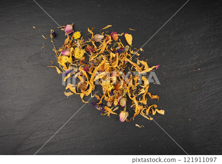 Dried edible flowers mix, Helichrysum arenarium pile, dwarf everlast petals, medical herb tea pile 121911097