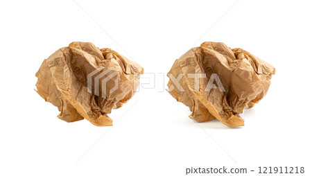Crumpled Craft Paper Ball Isolated, Rugged Wrapping Round Lump, Old Paper Brown Wrinkled Sheet 121911218