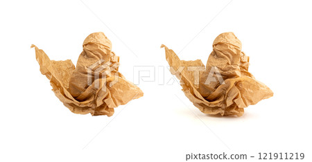 Crumpled Craft Paper Ball Isolated, Rugged Wrapping Round Lump, Old Paper Brown Wrinkled Sheet Crumpled Craft Paper Ball Isolated, Rugged Wrapping Round Lump, Old Paper Brown Wrinkled Sheet 121911219