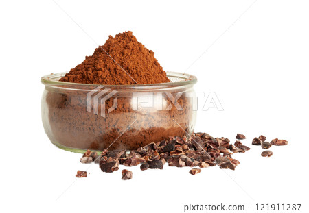 Cocoa Powder Isolated, Cacao Dust Pile, Dry Ground Cocoa Beans, Cocao Powder Pile for Chocolate Cocoa Powder Isolated, Cacao Dust Pile, Dry Ground Cocoa Beans, Cocao Powder Pile for Chocolate 121911287