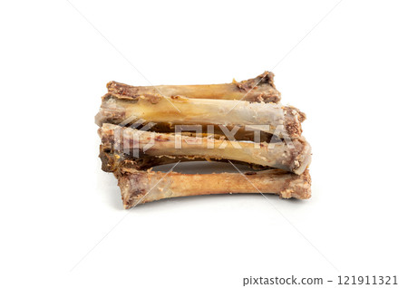 Chicken Leftovers Isolated, Cleanly Gnawed Bones, Gnawed Bare Bones after Dinner, Eaten Clean Lunch 121911321