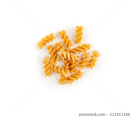 Raw Brown Pasta, Wholegrain Fusilli, Dry Whole Grain Noodle, Raw Spelt Macaroni, Healthy Italy Food 121911388