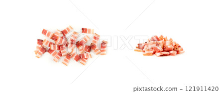 Cured carbonara pork isolated, raw smoked bacon, streaky brisket on white background 121911420
