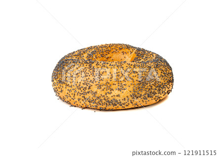 Poppy Seed Bagel Isolated, Round Bread Bun, Poppyseed Wheat Bakery for Breakfast 121911515