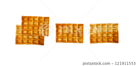 Belgian Waffle Isolated, Square Waffled Cookie, Soft Golden Belgian Waffles, Wafer Biscuit Breakfast Belgian Waffle Isolated, Square Waffled Cookie, Soft Golden Belgian Waffles, Wafer Biscuit Breakfast 121911553