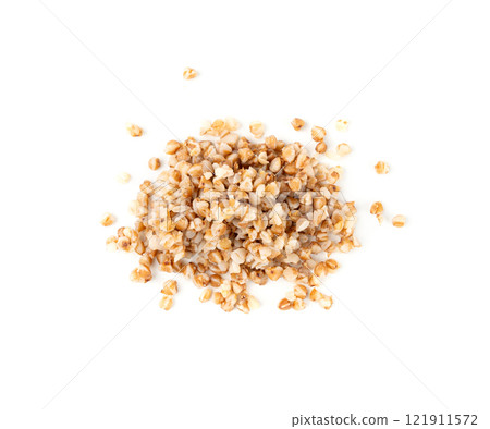 Boiled Buckwheat Pile Isolated, Cooked Buck Wheat Grains, Porridge Heap, Cook Buckwheat 121911572