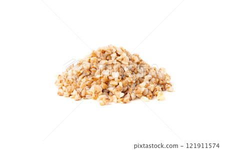 Boiled Buckwheat Pile Isolated, Cooked Buck Wheat Grains, Porridge Heap, Cook Buckwheat 121911574