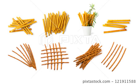 Bread Stick Isolated, Salted Breadstick, Crispy Grissini, Dry Homemade Pretzel, Bread Stick on White 121911588