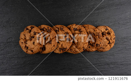 Chocolate chips pile cookies , American biscuits, cocoa confectionery cake, sweet morsels bakery 121911676