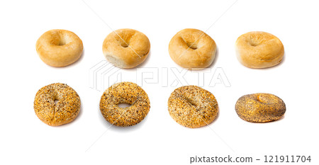 Bagel, Round Bread Bun, Wheat Bakery with Grains And Seeds for Breakfast, Plain Circle Bagel Bread Bagel, Round Bread Bun, Wheat Bakery with Grains And Seeds for Breakfast, Plain Circle Bagel Bread 121911704