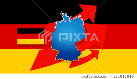 blue AFD design map of Germany and three 3 red arrows increasing, upwards arrows 121911919
