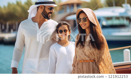 Smiling Arab Family at the Waterfront 121912253