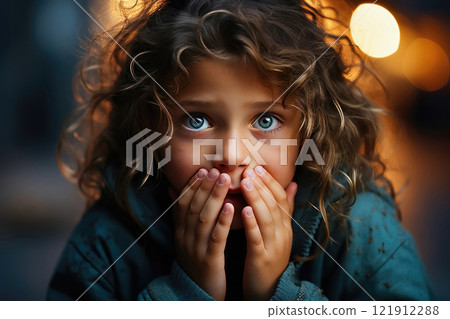 Portrait of a Frightened Child Expressing Fear 121912288