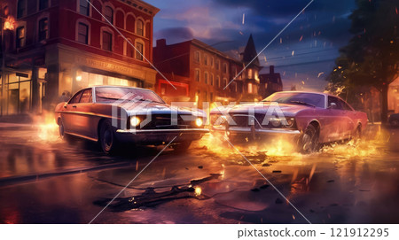 When Paths Collide: A City Street Encounter Unfolds 121912295