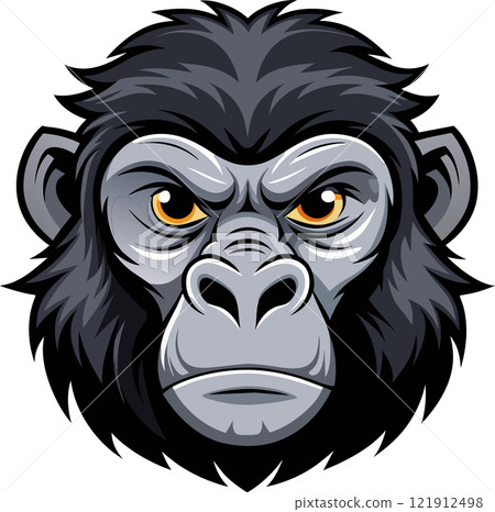 Roar with Authority: Intense 3D Gorilla Face Vector Icon 121912498