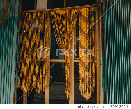Vintage Macram Curtains in Rustic Setting Vintage Macram Curtains in Rustic Setting 121912604