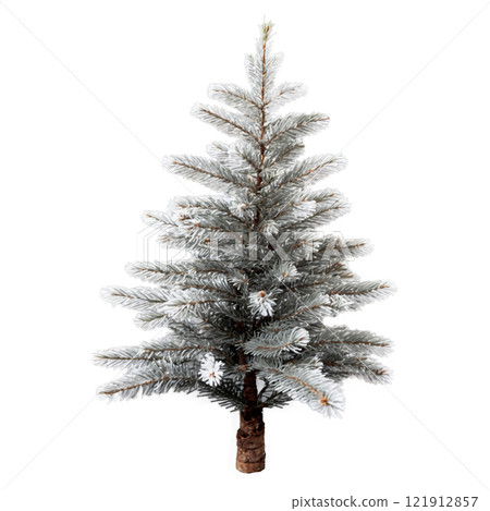 Indoor artificial Christmas tree adorned with snowflakes for a festive winter celebration 121912857