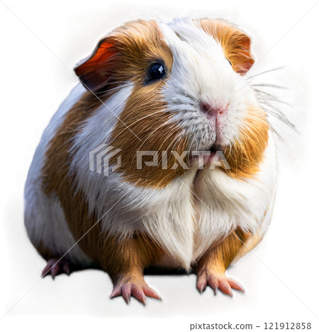 A curious guinea pig exploring its surroundings in a cozy home environment during daylight hours 121912858