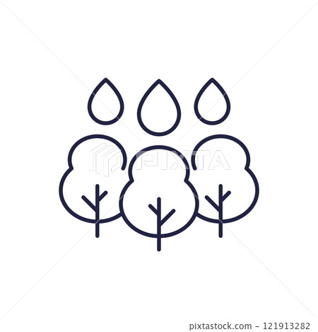 trees and water drops line icon trees and water drops line icon 121913282