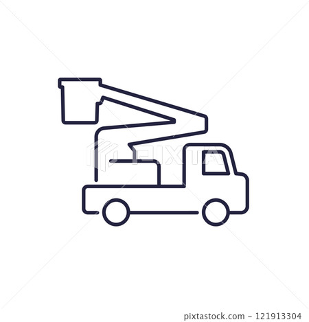 bucket truck icon, boom lift line vector bucket truck icon, boom lift line vector 121913304
