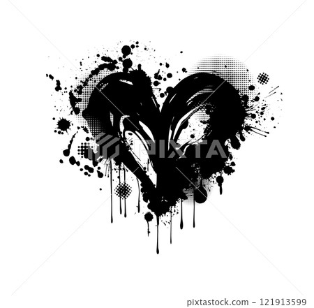 ink black heart made of blots. Happy Valentine's Day Card. hand drawn. Not AI, Vector illustration. ink black heart made of blots. Happy Valentine's Day Card. hand drawn. Not AI, Vector illustration. 121913599