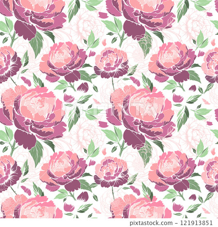 Delicate peonies seamless background. hand drawing. Not AI, Vector illustration Delicate peonies seamless background. hand drawing. Not AI, Vector illustration 121913851