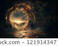Time machine. The magical picture shows time travel. 121914347