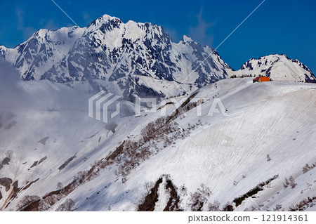 從白雪皚皚的北阿爾卑斯山地岳南脊看到的劍岳和種池山莊 121914361