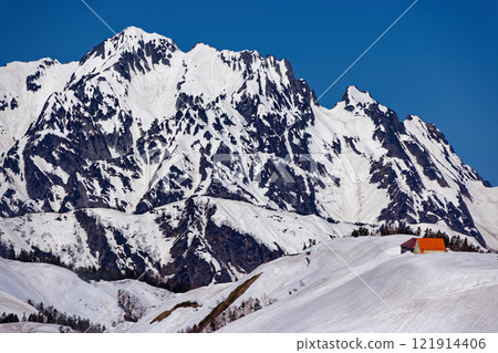 從北阿爾卑斯山岳南脊看到的劍岳和種池山莊，殘雪 121914406