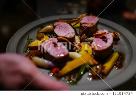 烤日本豬裡肌與時令蔬菜 烤日本豬裡肌與時令蔬菜 121914724